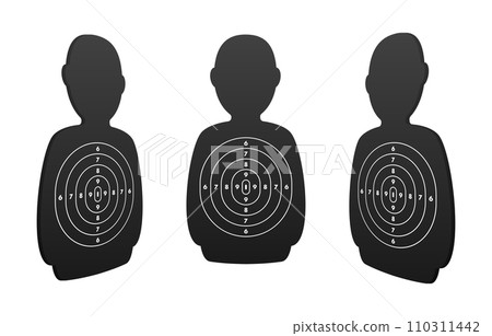 Silhouette human figures with target circles for precision training, self-defense courses, or shooting practice. Ideal for security and tactical skill development imagery Silhouette human figures with target circles for precision training, self-defense courses, or shooting practice. Ideal for security and tactical skill development imagery 110311442