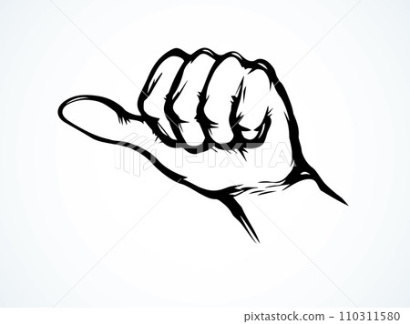 Hand pointing thumb to the side. Vector drawing 110311580