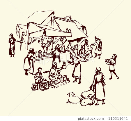 Old eastern market. Vector drawing 110311641