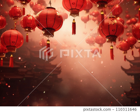 AI Generated Chinese lunar new year background design concept with lantern and festive decoration. 110311646