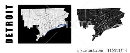 Detroit map, USA. City within administrative municipal borders. Detroit map, USA. City within administrative municipal borders. 110311744