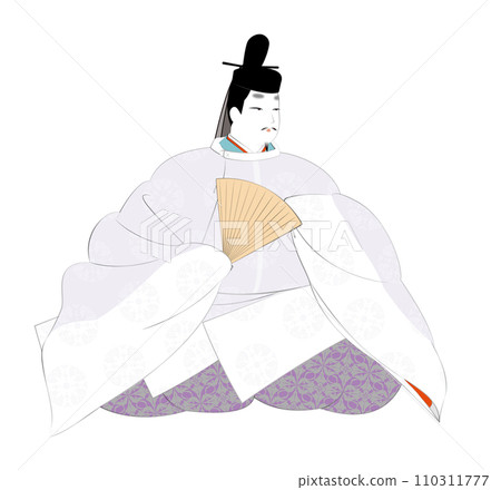 Classical costume of Japanese aristocrats.A man in winter robes. Heian period image illustration 110311777