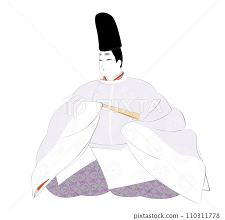 Classical costume of Japanese aristocrats.A man in winter robes. Heian period image illustration 110311778