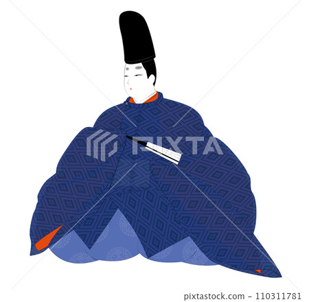 日本貴族的古典服飾。穿著夏袍的男人。平安時代圖像插圖 日本貴族的古典服飾。穿著夏袍的男人。平安時代圖像插圖 110311781