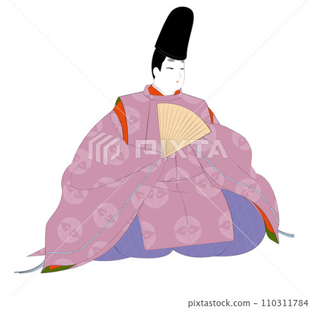 日本貴族的古典服裝。穿著休閒 kari-gi 的男人。平安時代圖像插圖 110311784