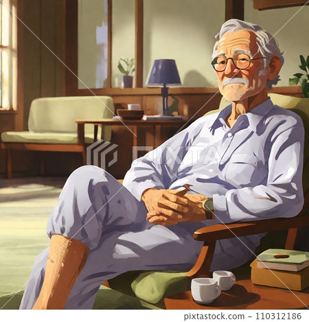 Elderly man relaxing in his room Elderly man relaxing in his room 110312186
