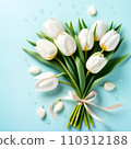 Beautiful white tulips. Greeting card. 110312188