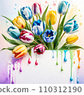 Card with a bouquet of colorful tulips. 110312190