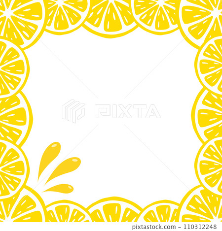 Border of lemon slices. Composition of citrus fruits. Vector illustration isolated on white background. 110312248