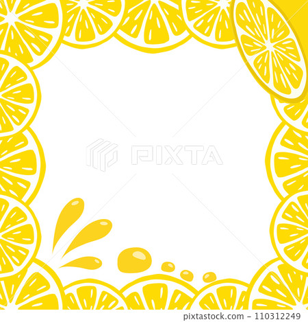 Border of lemon slices. Composition of citrus fruits. Vector illustration isolated on white background. 110312249