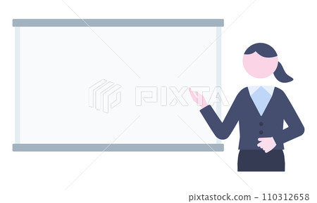 一名婦女站在白板前的插圖 一名婦女站在白板前的插圖 110312658