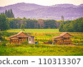 Village farm house  rural house. farmer house blue sky green village hut. 110313307