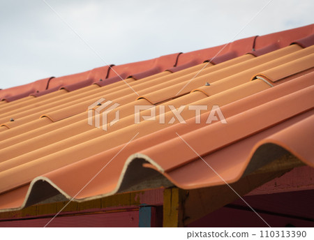 Prefabricated blue tile roof in simple house construction 110313390