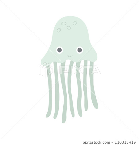 Cute jellyfish. Vector flat illustration. Cartoon sea translucent animal. Cute jellyfish. Vector flat illustration. Cartoon sea translucent animal. 110313419