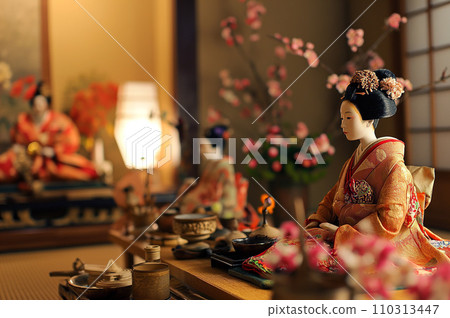 Doll's Festival with gorgeous Hina dolls beautifully arranged: AI-generated image Doll's Festival with gorgeous Hina dolls beautifully arranged: AI-generated image 110313447