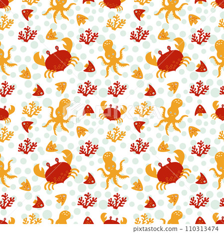 Children s seamless pattern depicting underwater life. Ideal for baby bedding, fabric 110313474