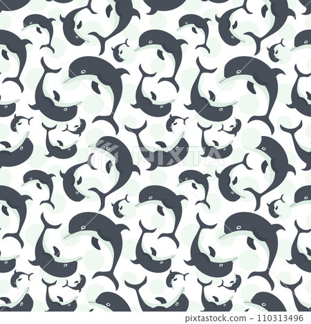 Seamless pattern with sea animals. Dolphin in the ocean on a white background.  110313496