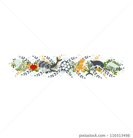 A composition template of marine inhabitants and plants, ideal for postcards, prints 110313498