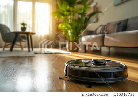 機器人吸塵器清潔客廳地板：人工智慧生成的圖像 110313735