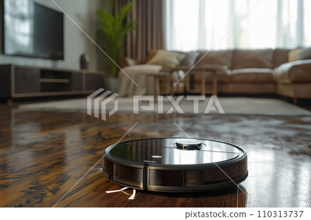 機器人吸塵器清潔客廳地板：人工智慧生成的圖像 110313737