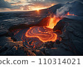 Flowing lava in Hawaii Volcanoes National Park: AI-generated image 110314021