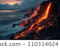 Flowing lava in Hawaii Volcanoes National Park: AI-generated image 110314024