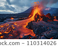 Flowing lava in Hawaii Volcanoes National Park: AI-generated image 110314026