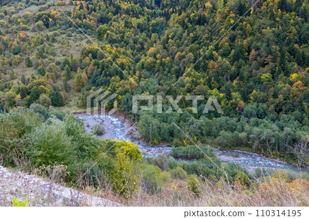 Mountain river from the height of the mountains Mountain river from the height of the mountains 110314195