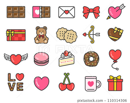 Illustration set of Valentine's Day icons (line drawing color) Illustration set of Valentine's Day icons (line drawing color) 110314306