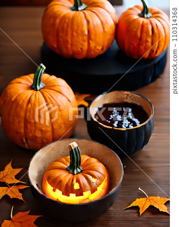 Realistic pumpkin Halloween neutral palette warm lighting. 110314368