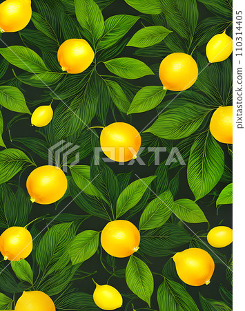 Colorful floral background with lemon and leaves. Colorful floral background with lemon and leaves. 110314405