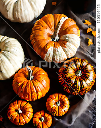 Realistic pumpkin Halloween cozy atmosphere warm lighting. 110314423