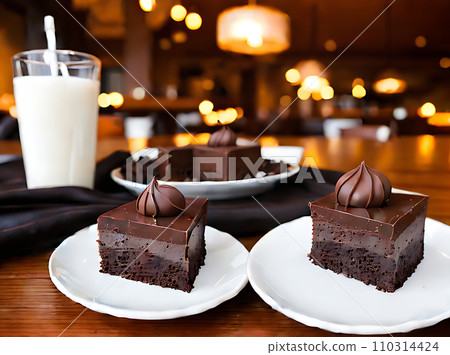 Cozy restaurant with realistic chocolate dessert. 110314424