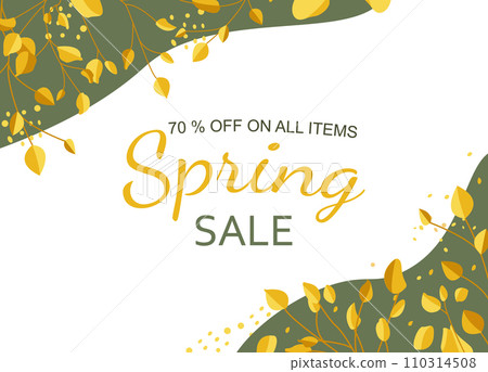Spring discount banner with branches and leaves. 110314508