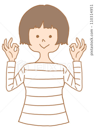 短髮女子雙手比劃“OK” 110314951