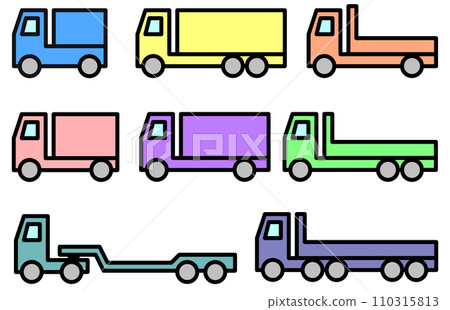 Illustration of a small truck and a large truck running with cargo 110315813
