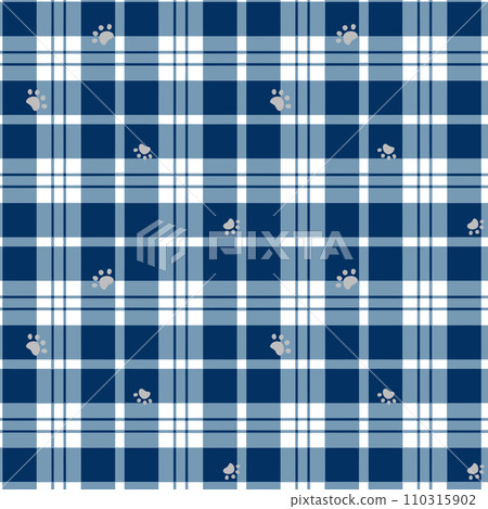 Vector Seamless Lines with paw prints pattern abstract on isolated background. Grid paper used for notes or decoration. French style seamless pattern texture for shirts, plaid, tablecloths, clothes 110315902