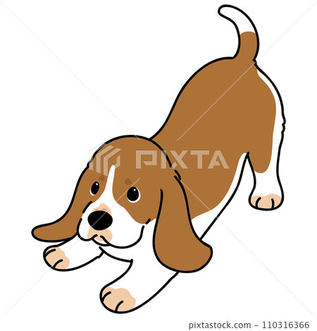 A simple and cute illustration of a basset hound that invites you to play, with main lines 110316366