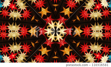 Abstract colorful kaleidoscopic pattern with bright glowing christmas stars Abstract colorful kaleidoscopic pattern with bright glowing christmas stars 110316581