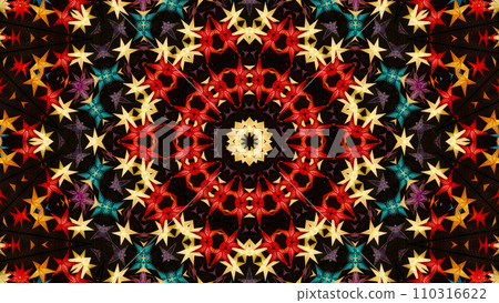 Abstract colorful kaleidoscopic pattern with bright glowing christmas stars Abstract colorful kaleidoscopic pattern with bright glowing christmas stars 110316622