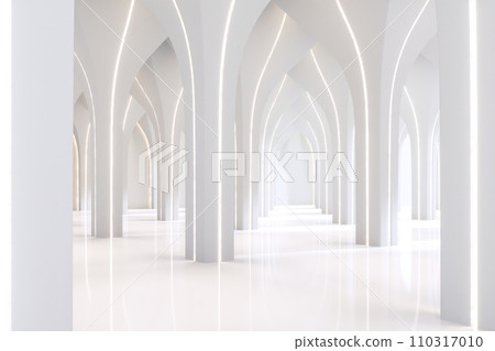 Abstract space interior modern luxury white hall concept 3d render 110317010