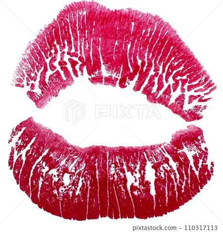 Beautiful realistic red lips kiss isolated on white background. Different shapes of female sexy red lips. Sexy lips makeup, kiss mouth. Female mouth. Print of lips kiss illustration background. 110317113