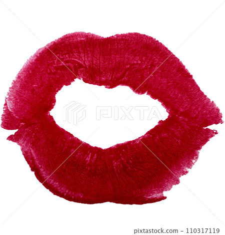 Beautiful realistic red lips kiss isolated on white background. Different shapes of female sexy red lips. Sexy lips makeup, kiss mouth. Female mouth. Print of lips kiss illustration background. 110317119