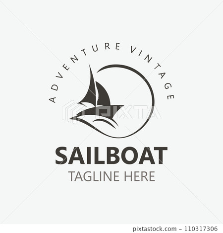 Sailboat vintage logo minimalist with wave, travel yacth or sailing boat vector design Sailboat vintage logo minimalist with wave, travel yacth or sailing boat vector design 110317306