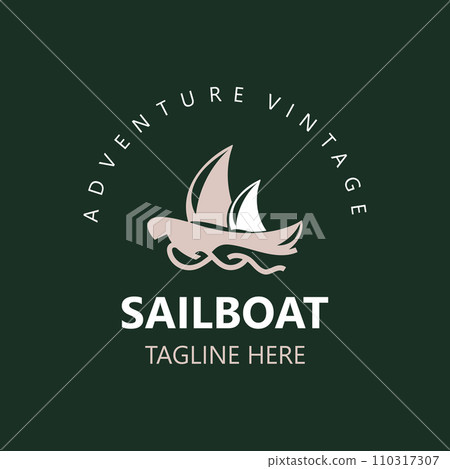 Sailboat vintage logo minimalist with wave, travel yacth or sailing boat vector design Sailboat vintage logo minimalist with wave, travel yacth or sailing boat vector design 110317307