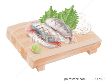 Watercolor sushi_horse mackerel 01_4 Watercolor sushi_horse mackerel 01_4 110317415