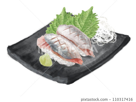 Watercolor sushi_horse mackerel 01_5 Watercolor sushi_horse mackerel 01_5 110317416