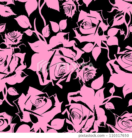 seamless graphic floral pattern black roses on pink background, texture, design seamless graphic floral pattern black roses on pink background, texture, design 110317650