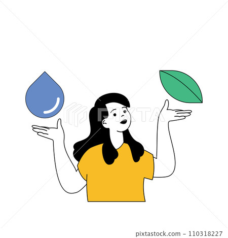 Ecology concept with cartoon people in flat design for web. Woman effectively uses resources to preserve nature and renew sources. Vector illustration for social media banner, marketing material. Ecology concept with cartoon people in flat design for web. Woman effectively uses resources to preserve nature and renew sources. Vector illustration for social media banner, marketing material. 110318227