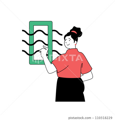 Ecology concept with cartoon people in flat design for web. Woman uses alternative electricity energy and eco friendly technology. Vector illustration for social media banner, marketing material. Ecology concept with cartoon people in flat design for web. Woman uses alternative electricity energy and eco friendly technology. Vector illustration for social media banner, marketing material. 110318229